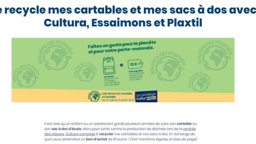 offre bon d'achat pour recyclage de cartable chez cultura