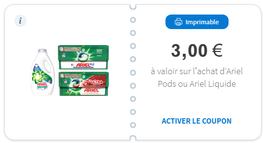 bon deréduction ariel pods de 3,00€